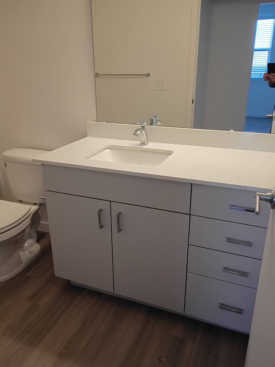 Pristine white bathroom vanity